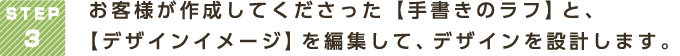 STEP 3 お客様が作成してくださった【手書きのラフ】と、【デザインイメージ】を編集して、デザインを設計します。