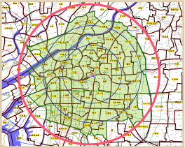 商圏 ・車、鉄道で30分の範囲（約7～10Km）