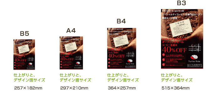 チラシの用紙サイズ一覧【四方断裁（シホウダンサイ）の場合】